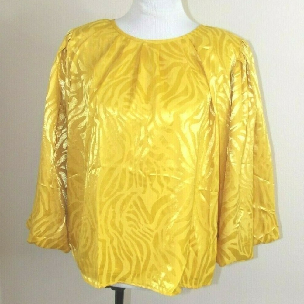 Calligraphie 3/4 Sleeve Top Blouse - Size LARGE - Yellow Peasant Sleeves NWT